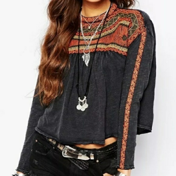 Free People Tops - Free People Embroirdered Long Sleeve Top
